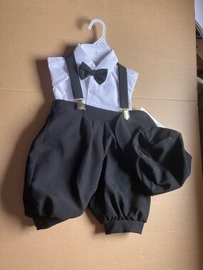 Boy Formal Suspenders Newsboy Bow Tie Outfit - Black & White Size 4 New